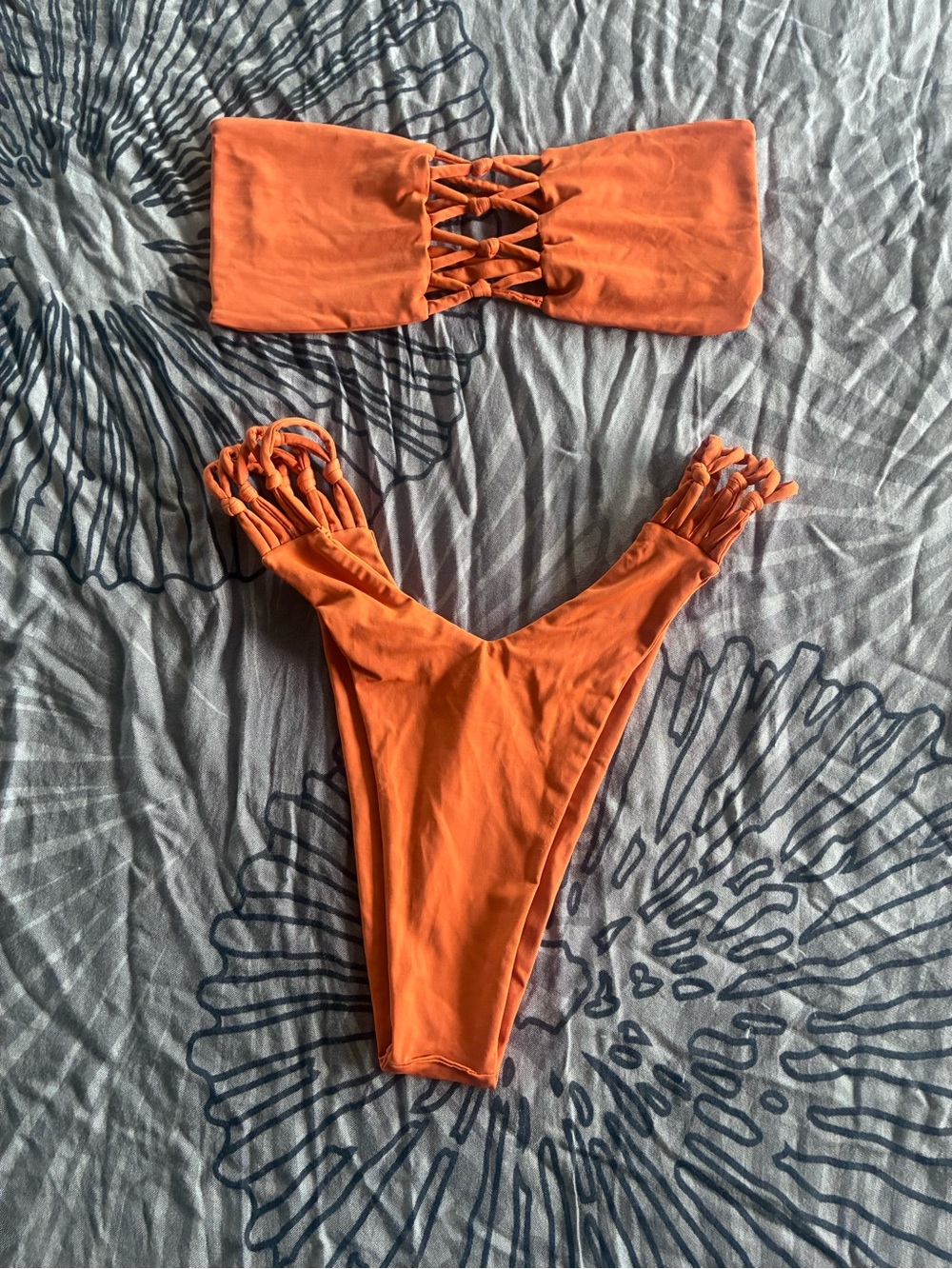 San Lorenzo Bright Orange Macramé Strapless Bikini